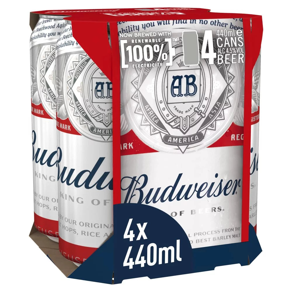 Budweiser Lager Beer Cans 4 x 440ml