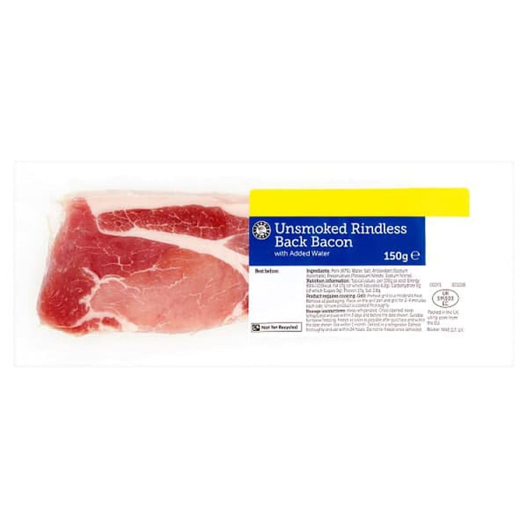 Euro Shopper Unsmoked Rindless Back Bacon 150g