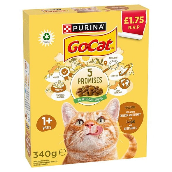 Go-Cat Food with a Tasty Chicken and Turkey Mix with Vegetables 1+ Years 340g