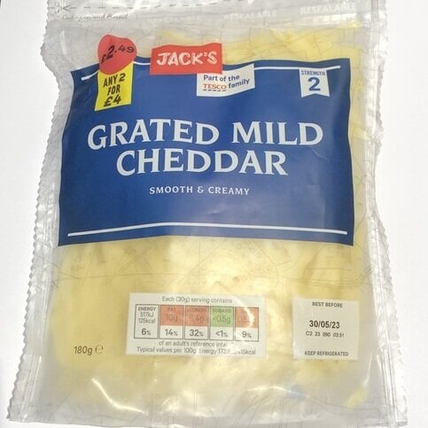 Jack’s Grated Mild Cheddar 180g x 1