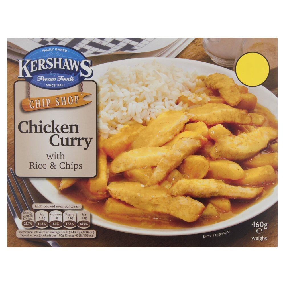 Kershaws Chip Shop Chicken Curry with Rice & Chips 460g