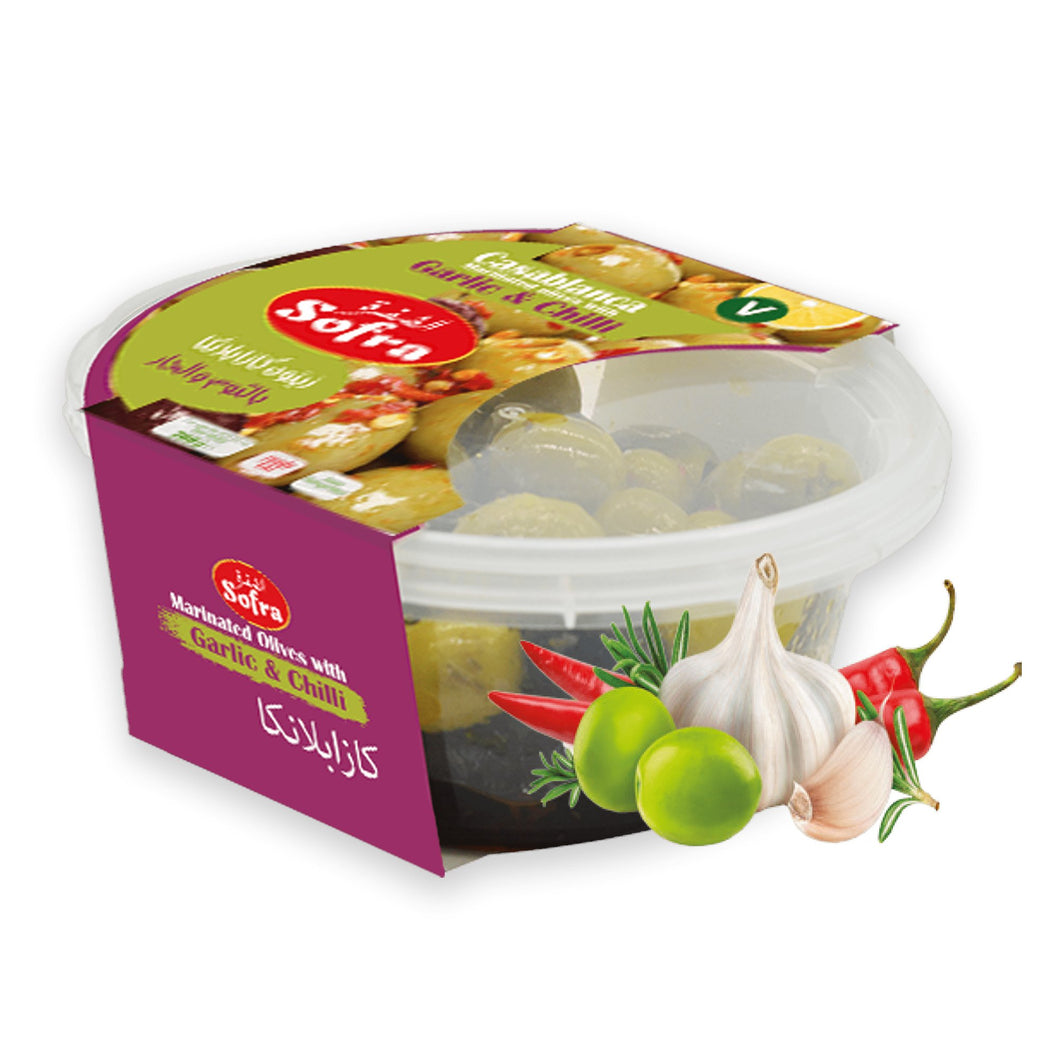 Sofra Marinated Olives Casablanca with Garlic & Chilli 140g